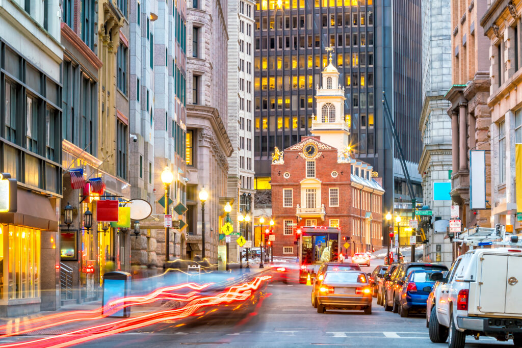 Best Tips for Walking the Freedom Trail with Kids, Seniors, or Pets 1 Old,State,House,And,The,Skyscrapers,Of,The,Financial,District