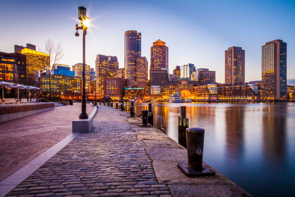 The,Architecture,Of,Boston,In,Massachusetts,,Usa,At,Night,With