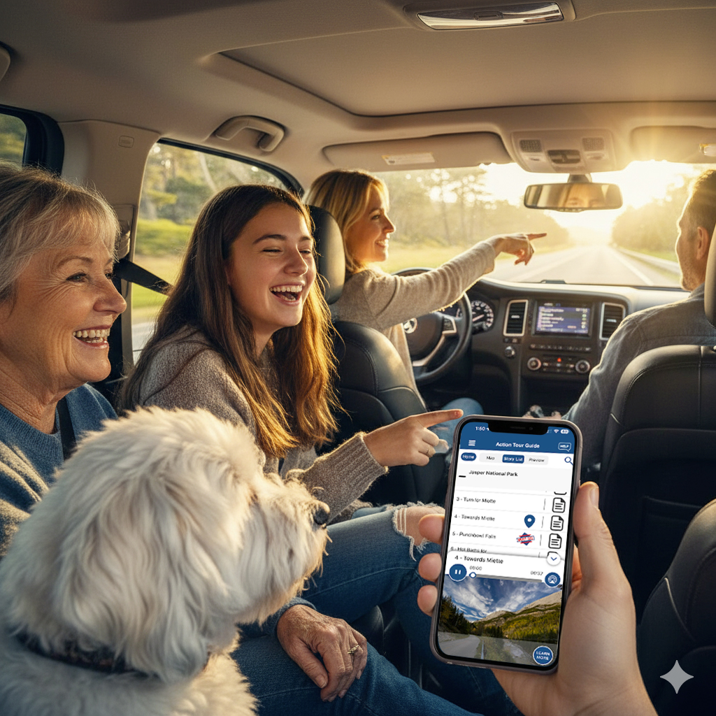 A person with a backpack looking out over a vast mountain valley
